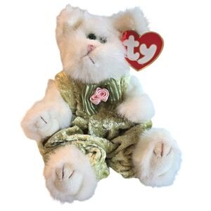 Vintage 1993 Ty Attic Treasures Katrina Feline Fine 8" Plush Cat Green Outfit
